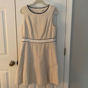 Boden cream cotton dress with navy trim. Size 10